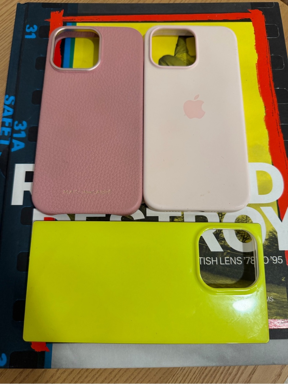 iPhone 15 promax Cases 3-Pink, Light Pink,Yellow i, Flaunt, MaisonDeSabre